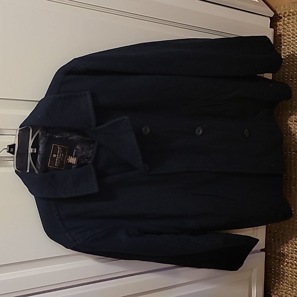 Mens Navy Blue Peacoat Large Steve and Barry's Wool Collection